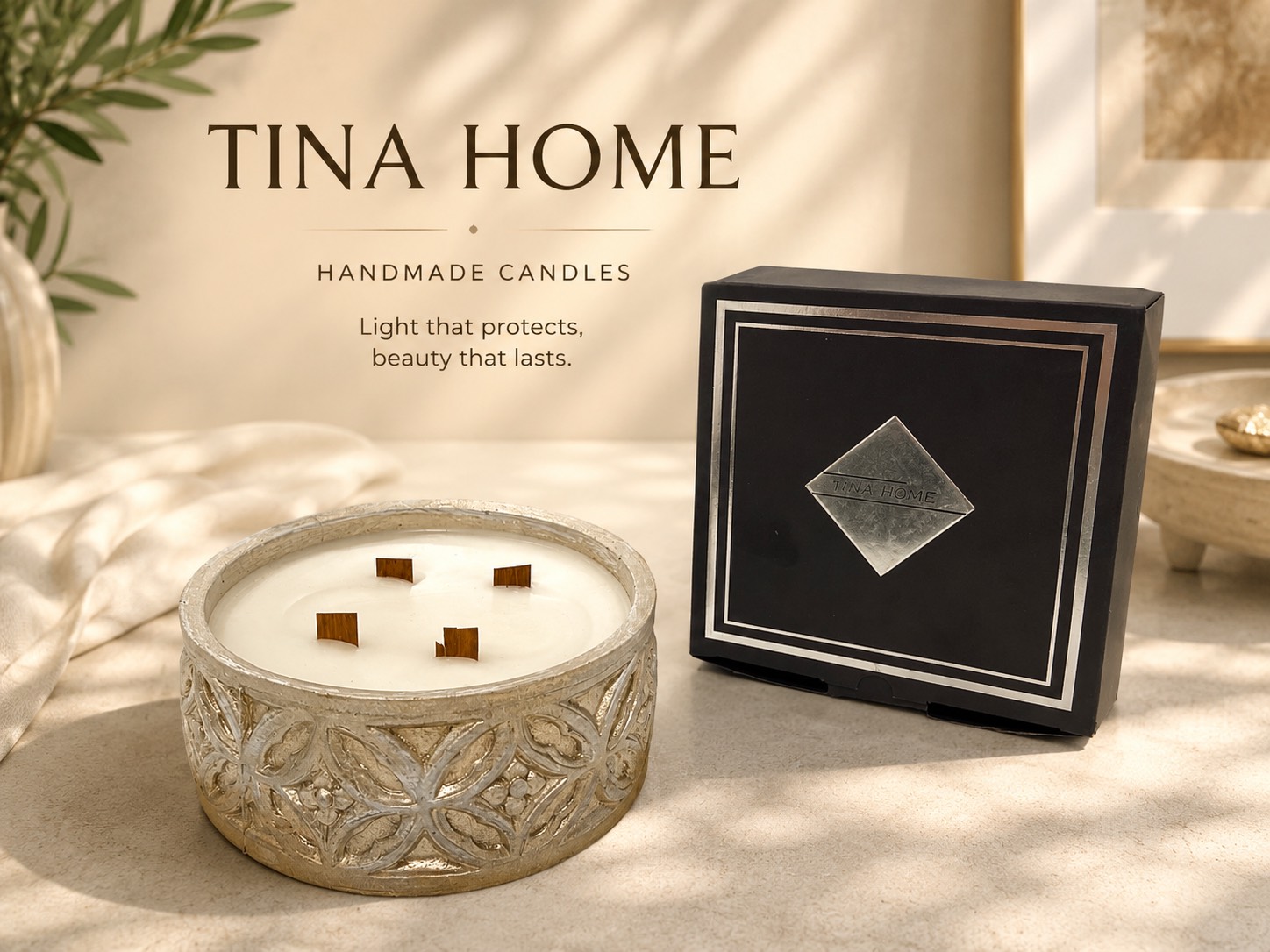 شمع دست ساز داخل ظرف دکوراتیو TINA HOME